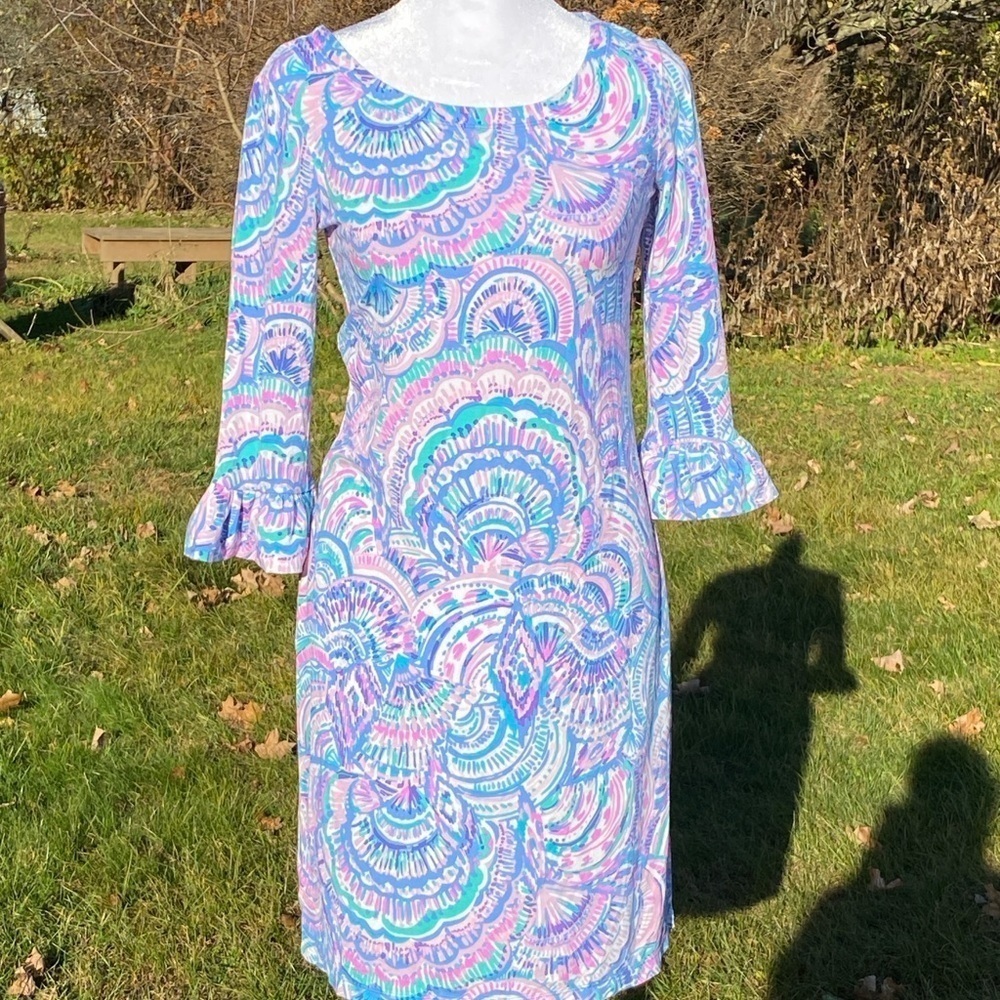 Lilly Pulitzer Sophie Ruffle Dress in the "Happy as a Clam" print X-Small